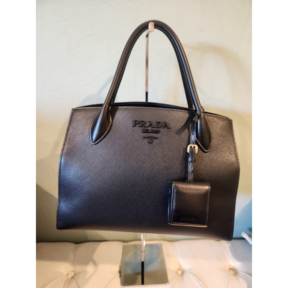 Prada Handbags - Prada Saffiano Black Monochrome Tote W/ Shoulder Strap - Excellent Condition